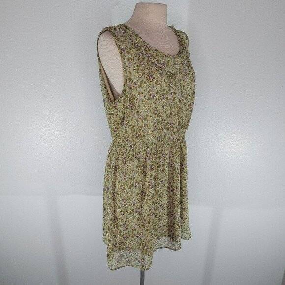 Mossimo Supply Co Womens XL Floral Dress Lined Olive Lavender Yellow Ruffle Top - Picture 8 of 14